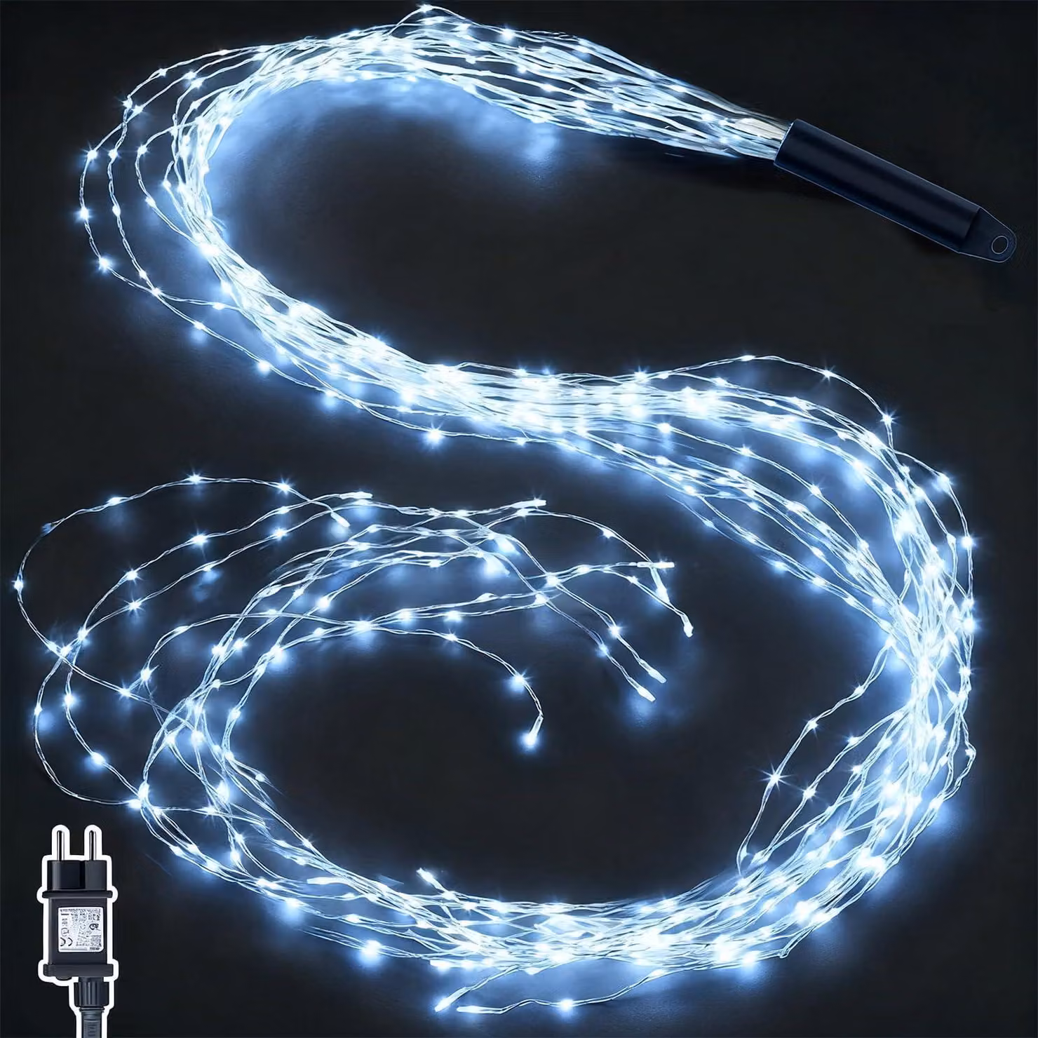 Tenda luminosa a LED, 1 metro, 100 LED bianco caldo, grado di protezione IP65, timer, 8 modalità