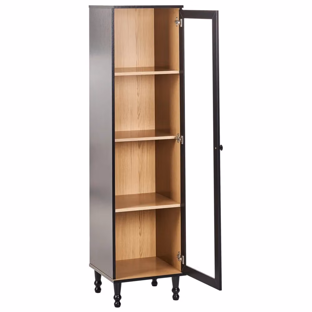 Mobile decorativo BELIANI in stile scandinavo nero e legno di pino con ante in vetro e ripiani interni, L/P/H: 40 x 20 x 150 cm – 2
