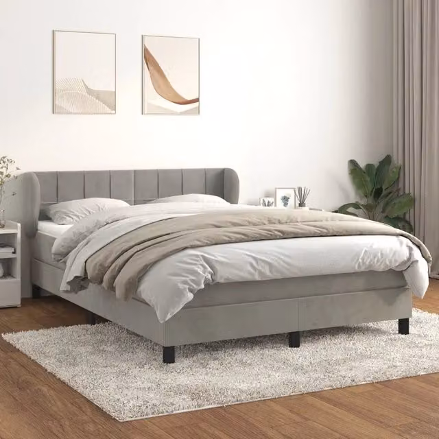 Letto con Giroletto a Molle e Materasso Ibrido vidaXL in Velluto Grigio Chiaro e Bianco L/P/H: 193 x 147 x 88 cm
