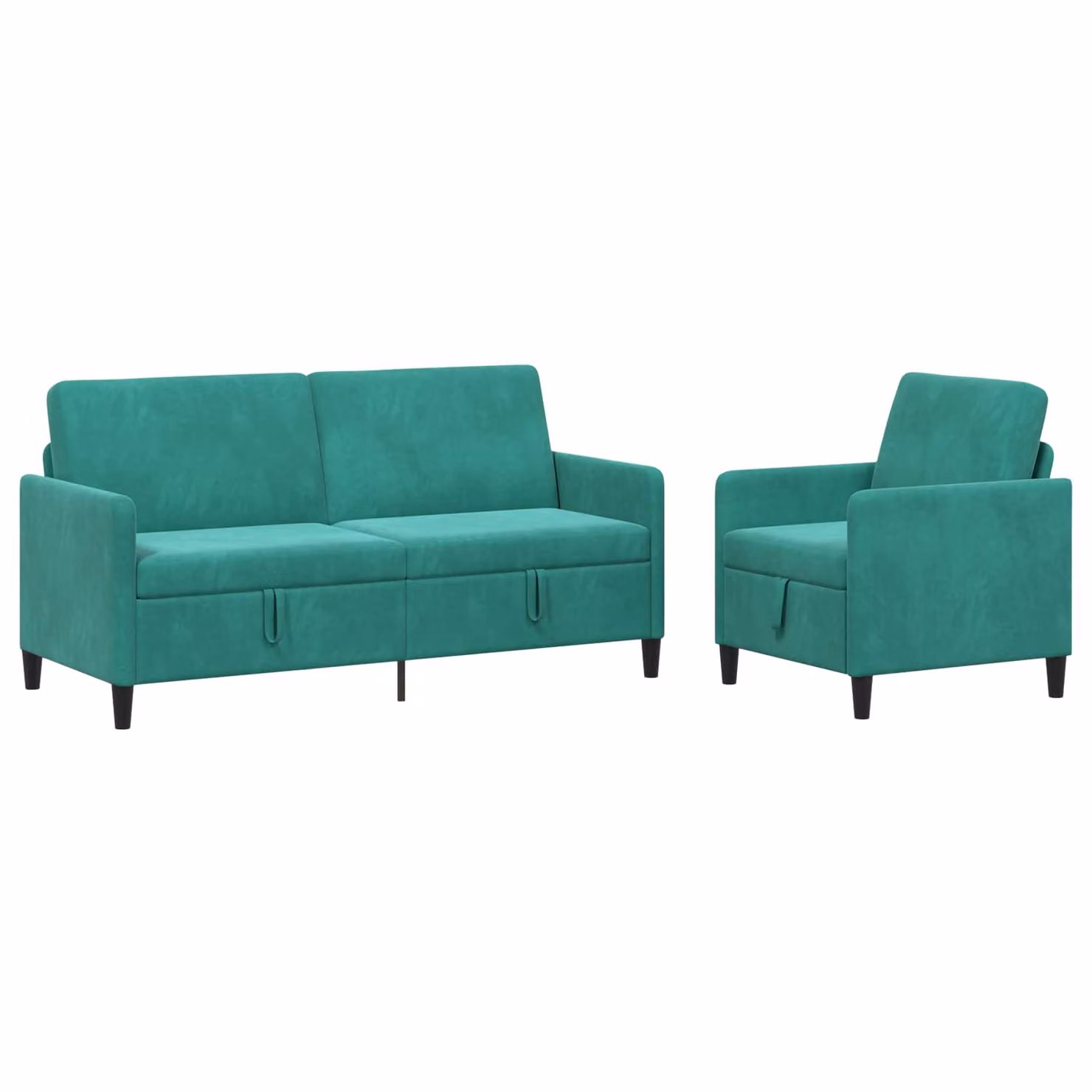 Set di 2 divani moderni vidaXL con contenitore, rivestimento in tessuto turchese e nero, seduta con apertura a sollevamento per il soggiorno