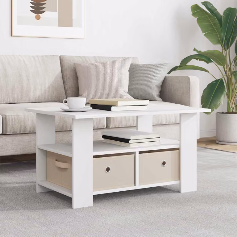 vidaXL Tavolino da salotto moderno in legno MDF bianco L: 77 cm, P: 55 cm, H: 42 cm