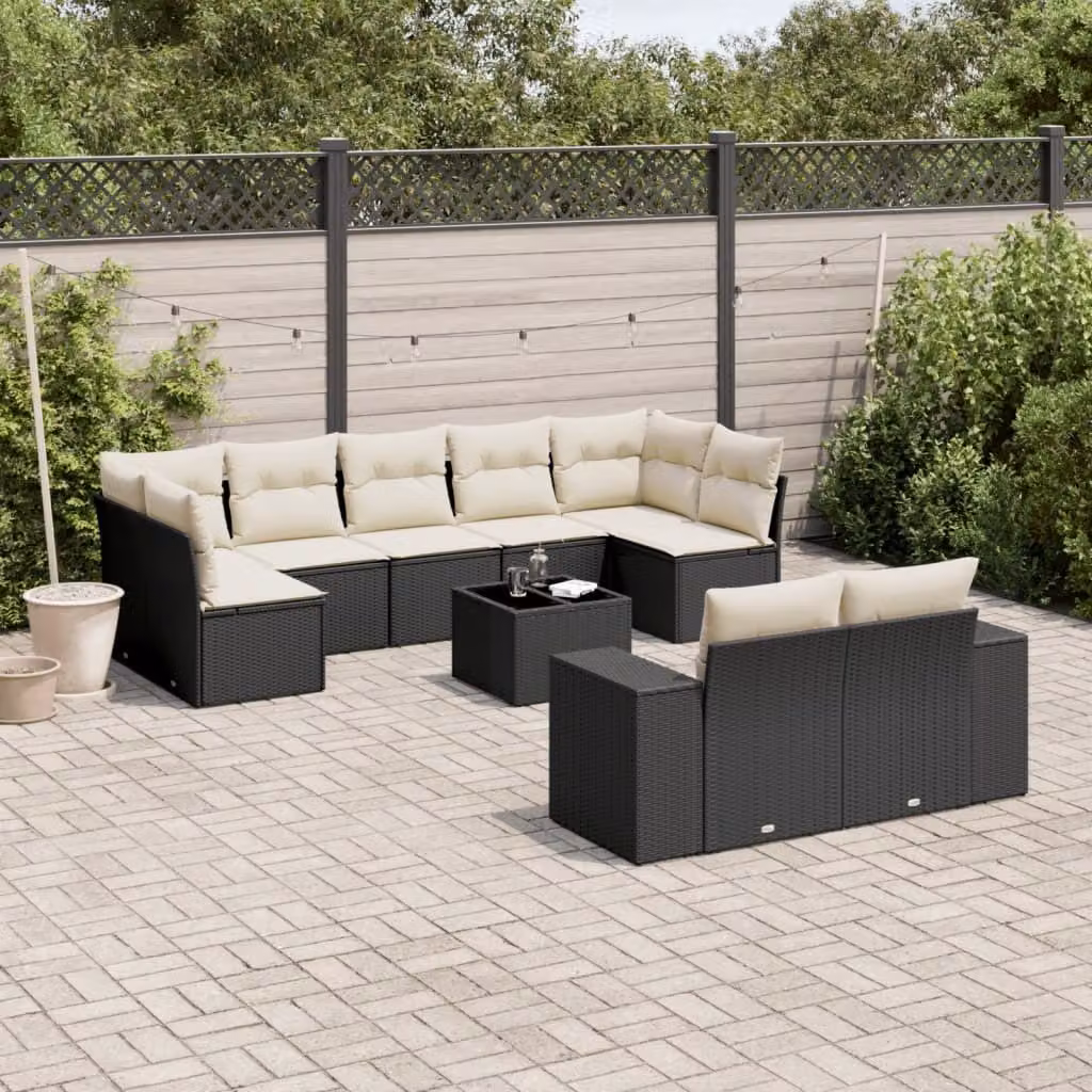 Maison Exclusive - Set Divani da Giardino 10pz con Cuscini in Polyrattan Nero