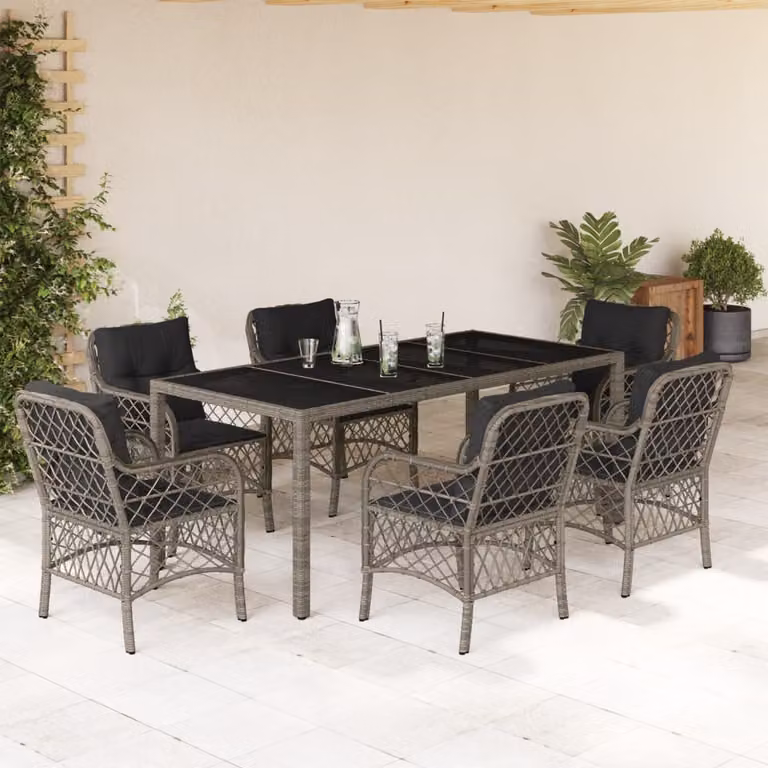 vidaXL Set da Pranzo da Giardino 7 pz in Polyrattan e Vetro Grigio