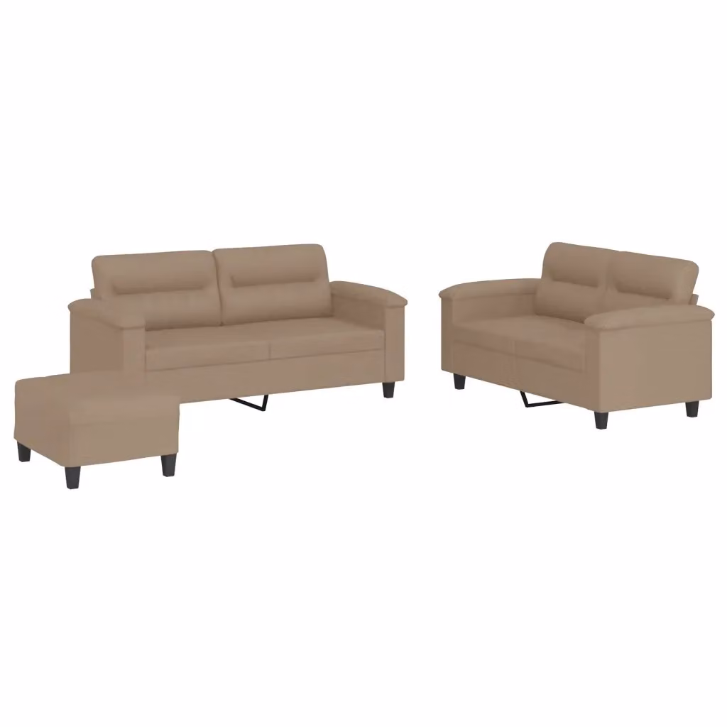 Set di divani 3 pezzi vidaXL in similpelle beige e marrone con cuscini per soggiorno in stile moderno – 2