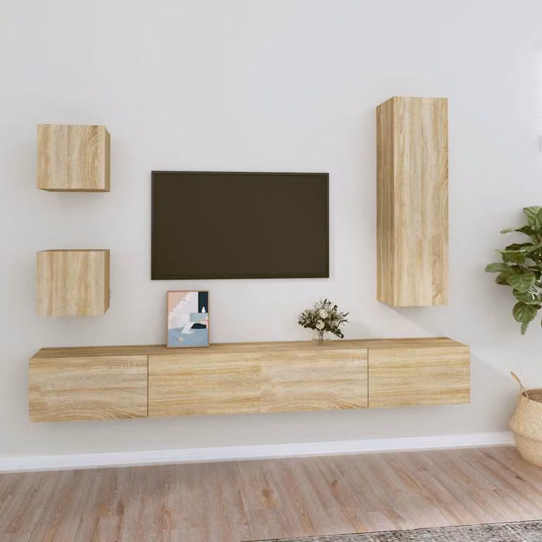 Set di mobili porta TV vidaXL composto da 5 pezzi in legno multistrato e MDF, colore marrone, stile classico per il tuo soggiorno