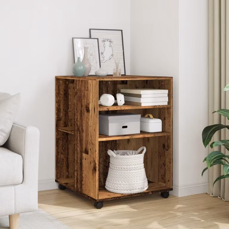 vidaXL Tavolino con Ruote in Legno Antico Marrone L: 55 cm, P: 60 cm, H: 78 cm