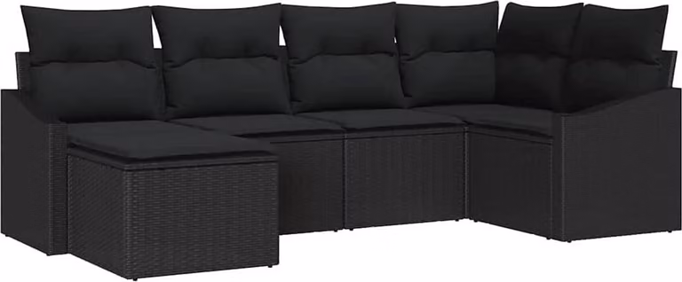 Set di divani con cuscino 6 pcs Nero polyrattan
