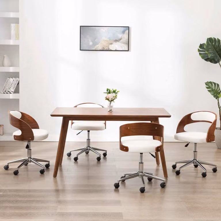 Sedie da pranzo girevoli 4 pz. Legno curvo bianco e Similcuoio