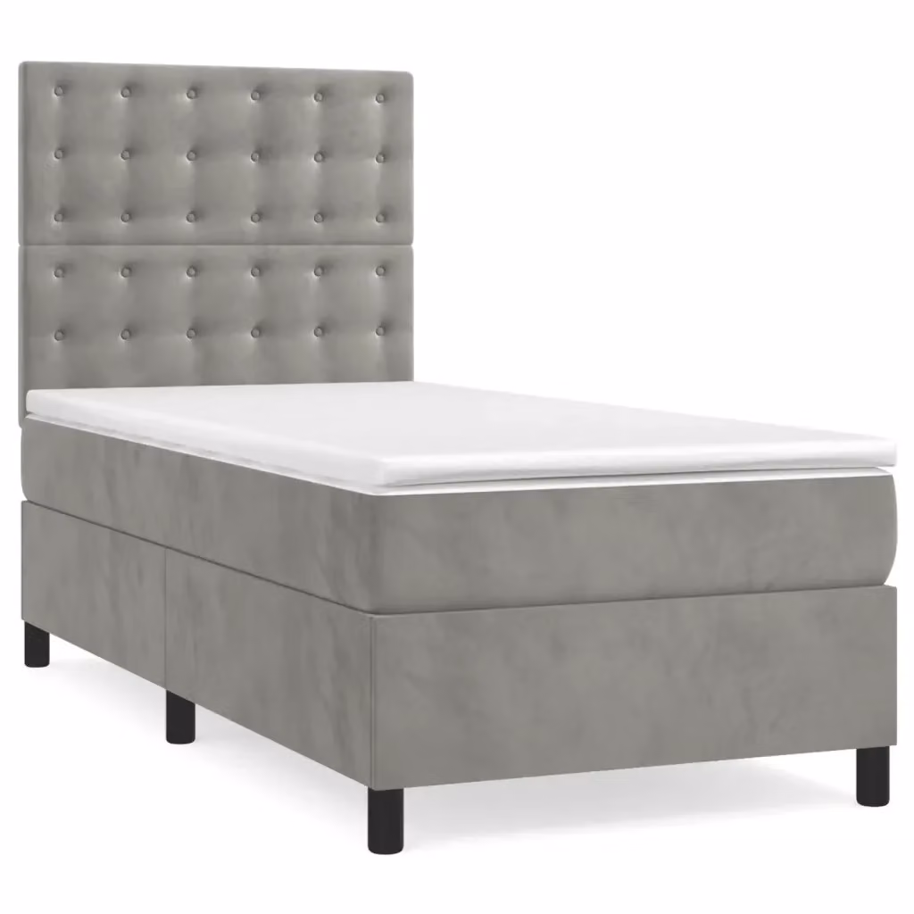 Letto con Giroletto a Molle e Materasso Ibrido vidaXL in Velluto Grigio e Bianco L/P/H: 203 x 90 x 128 cm – 2