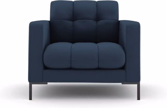 Poltrona Bali Cosmopolitan Design in tessuto blu con struttura in metallo e braccioli