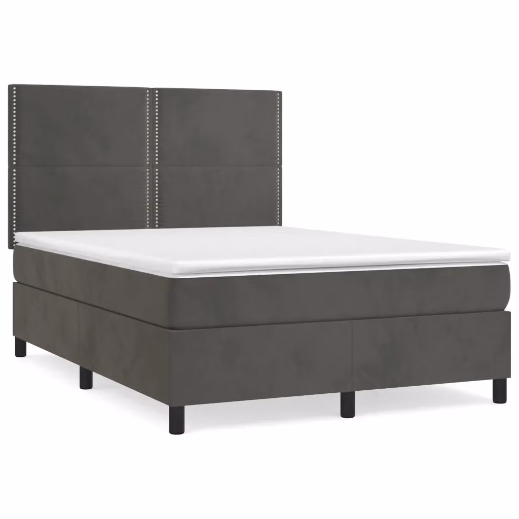Letto Ibrido con Giroletto a Molle e Materasso vidaXL in Velluto Grigio e Bianco L/P/H: 140 x 190 cm – 2