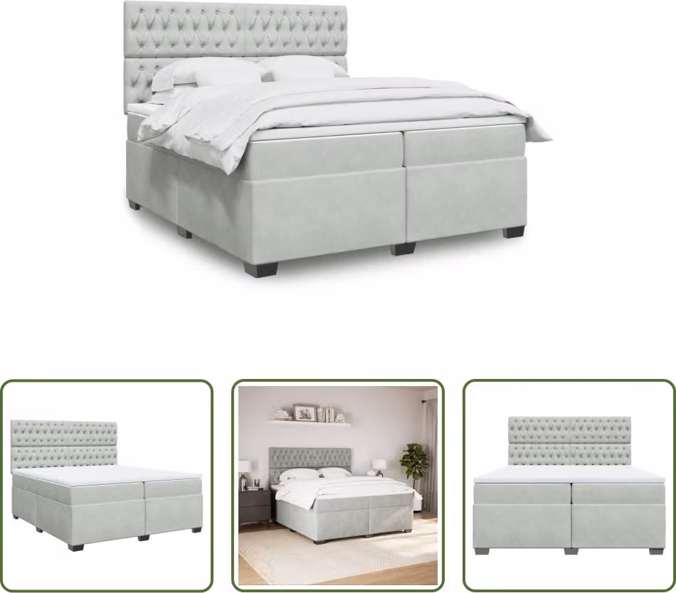 The Living Store Letto a molle con materasso grigio chiaro 200x200 cm in velluto
