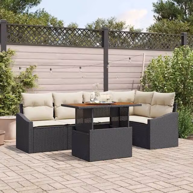 Set Divano da Giardino 6 pz Nero Poly Rattan 3358574