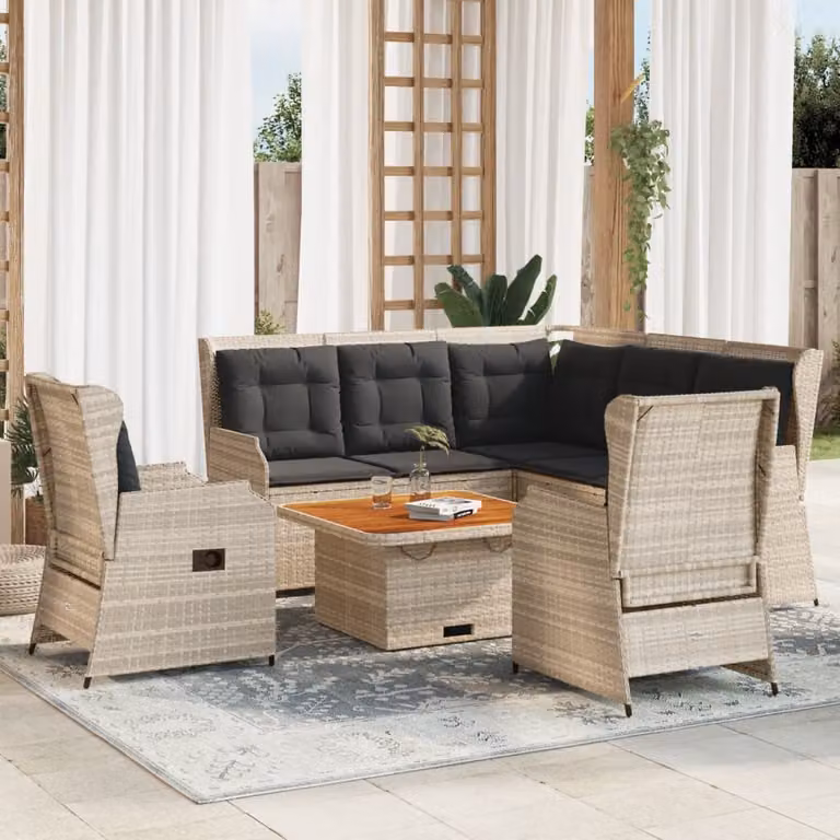 Set Divani da Giardino L-Shape vidaXL in Polyrattan Grigio con Cuscini Rimovibili e Struttura in Acciaio