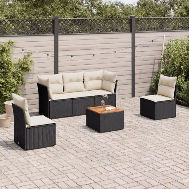 Set Divano da Giardino 6 pz con Cuscini-Sofa da Giardino-Divanetto da esterno Nero in Polyrattan 206905