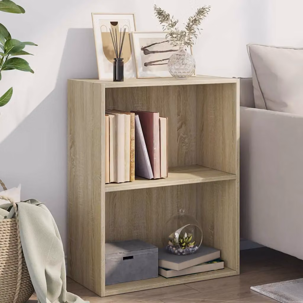 Libreria vidaXL con 2 Ripiani in Legno Multistrato e MDF, Colore Rovere Sonoma, L 60 cm x P 30 cm x H 76,5 cm
