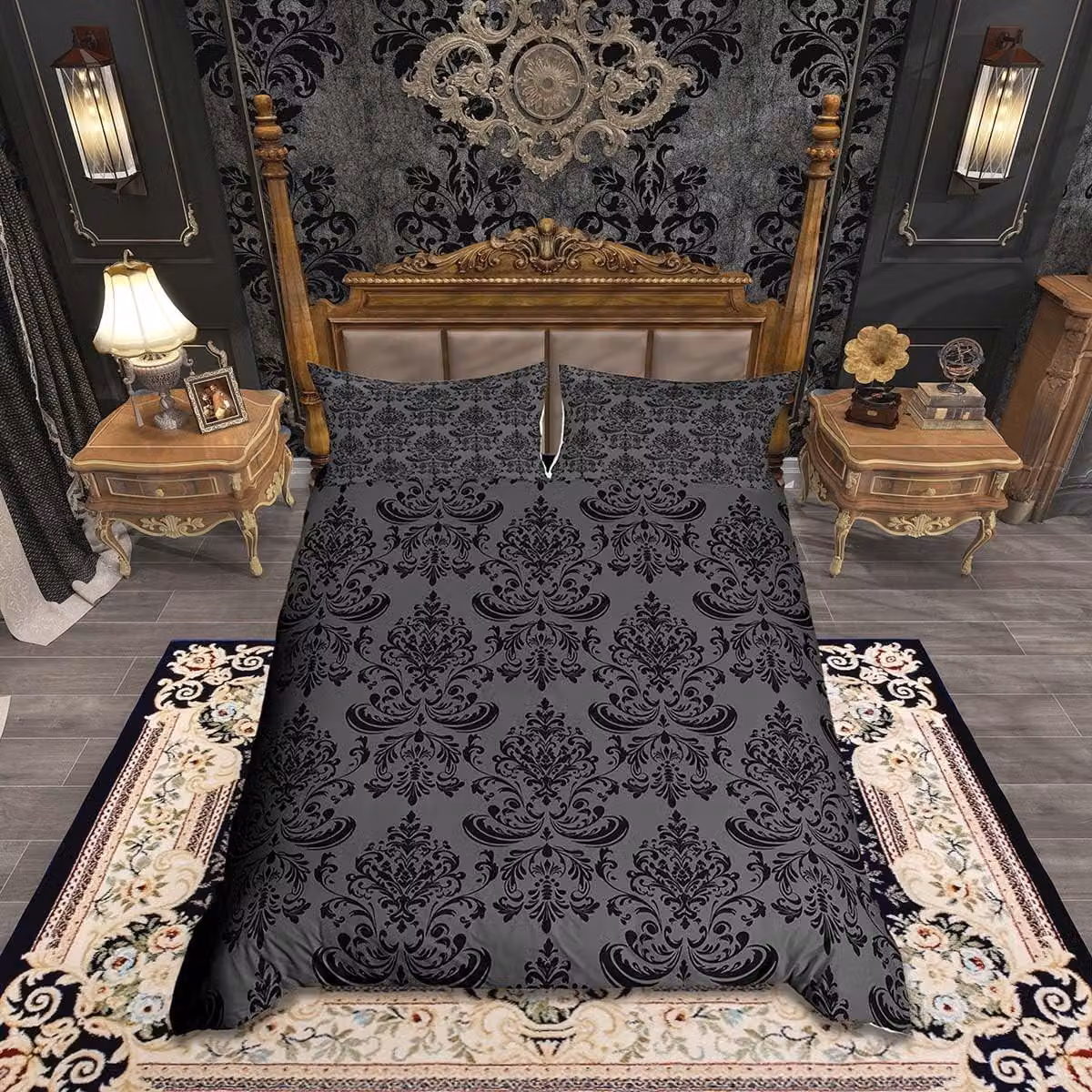 Omgoods - Set di lenzuola con copripiumino vintage a motivi floreali, per letto matrimoniale