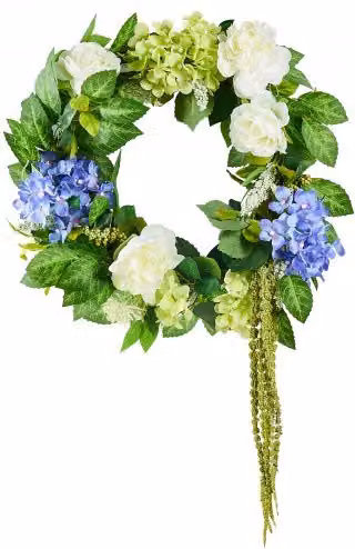 Ghirlanda Decorativa Artificiale VEVOR con Fiori, Ortensie, Rose e Bacche, Colore Blu, Bianco e Verde, Diametro: 58,42 cm