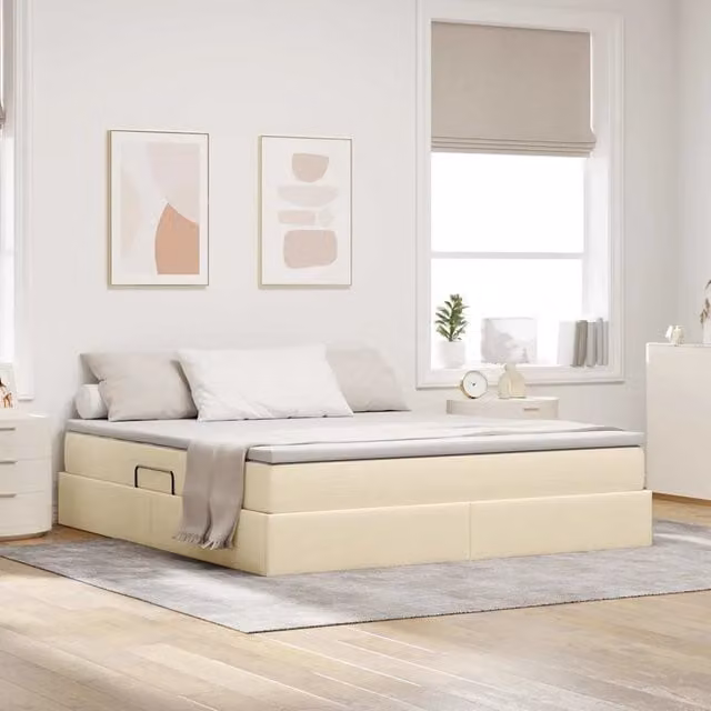 Letto con contenitore e materasso Crema 160 x 200 cm Poliestere 3370240