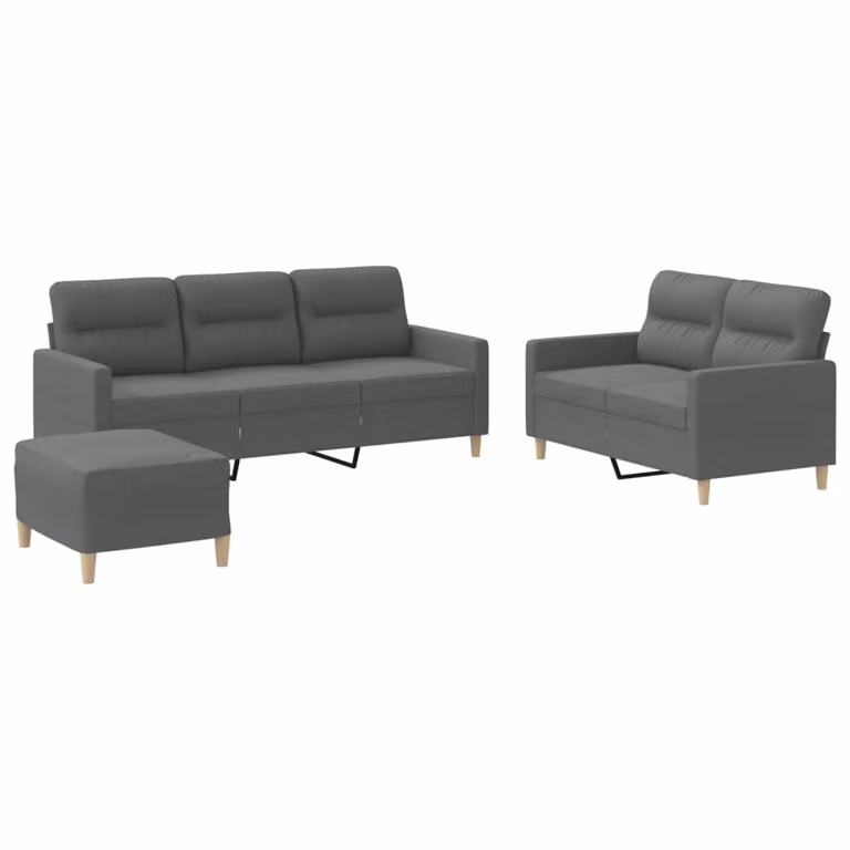 Set di Divani 3 pz con Cuscini Grigio Scuro in Tessuto