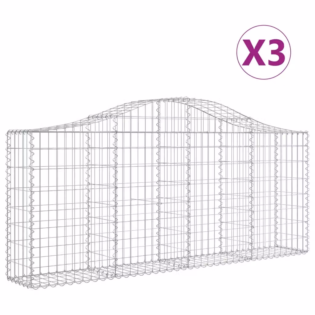 Set di 3 Cesti Gabbioni ad Arco vidaXL in Acciaio Zincato Argento L: 200 cm, P: 30 cm, H: 80-100 cm – 2
