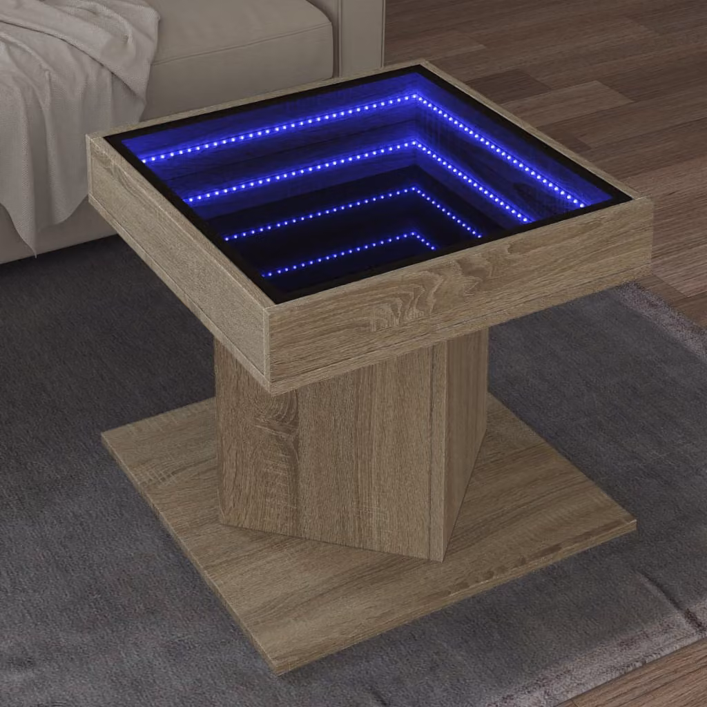 vidaXL Tavolino da salotto moderno con LED in legno color marrone L/P/H: 50 x 50 x 45 cm
