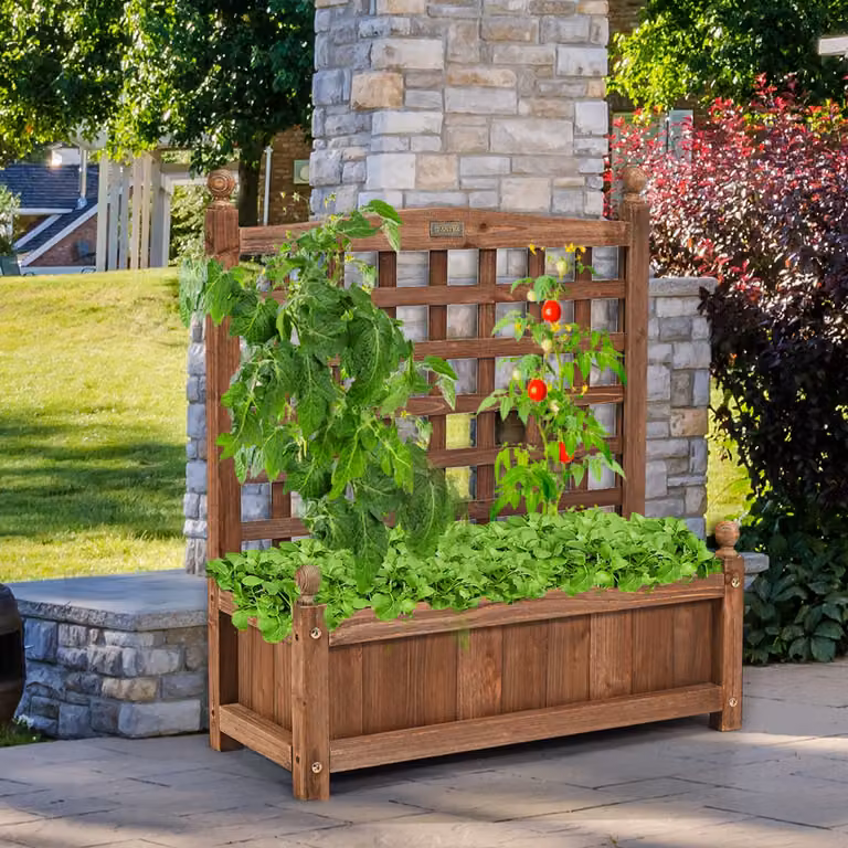 Vaso da fiori in legno con graticolo Costway marrone per giardino e cortile L: 64,5 cm, P: 28 cm, H: 75 cm
