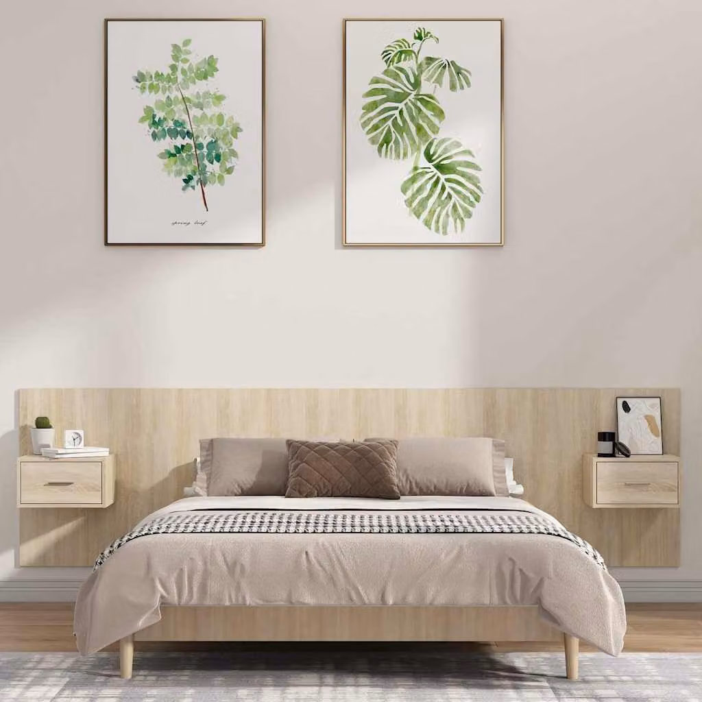 Testiera Letto con Comodini Integrati vidaXL in Legno Rovere Sonoma, Marrone e Beige