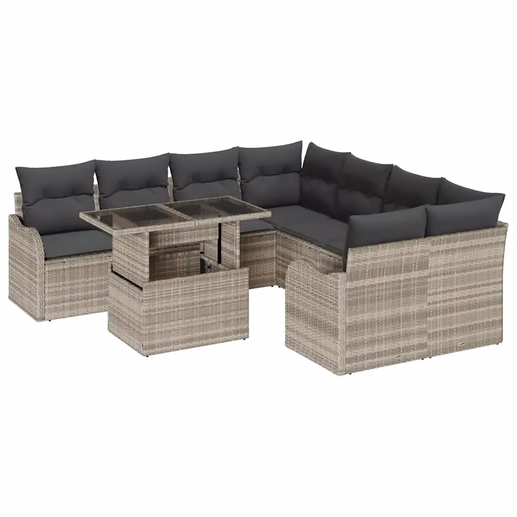 Set Divano da Giardino vidaXL a 8 Posti con Tavolino e Cuscini, Design Moderno a Forma di U, Colore Grigio – 2