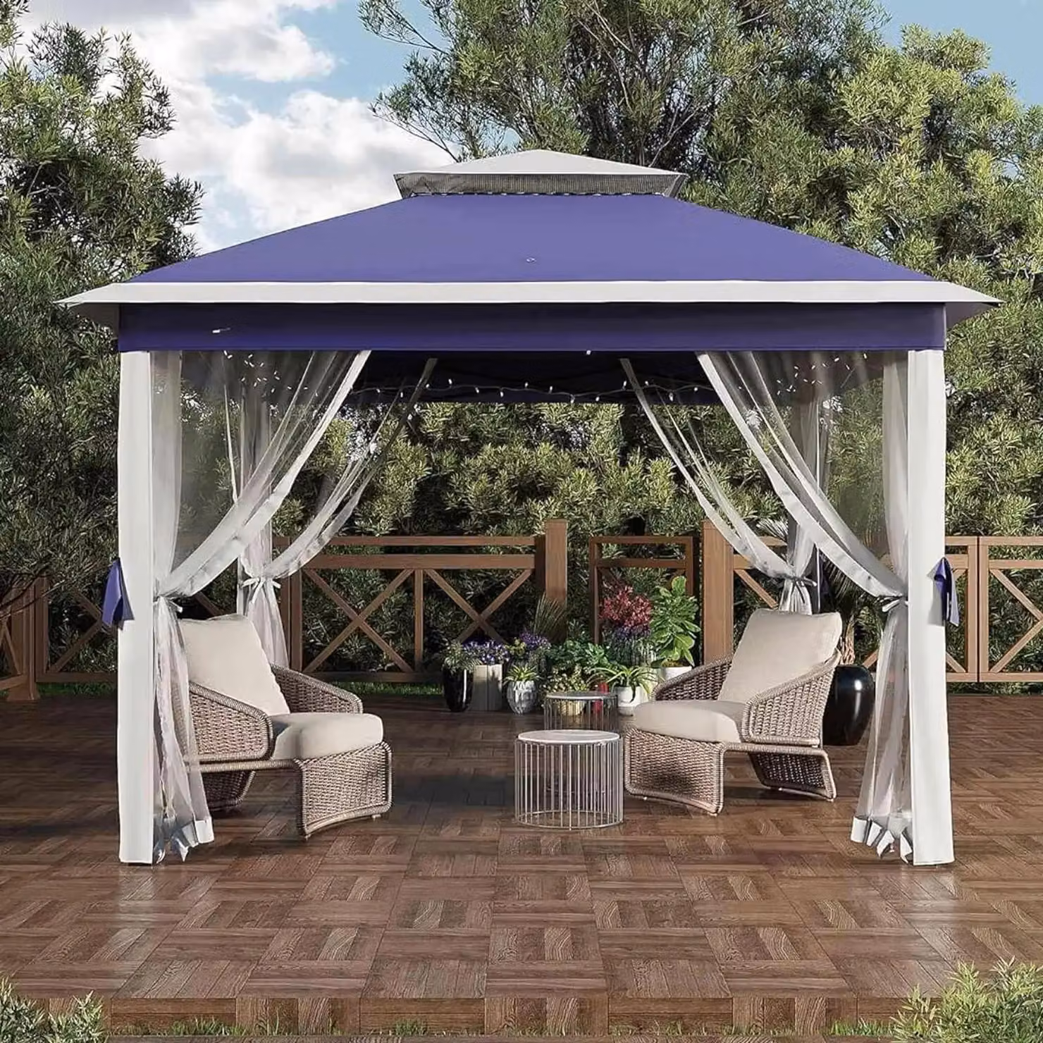 Tenda pop-up - Tenda pieghevole 3,4 x 3,4 m - Zanzariera - Protezione UV50+ e idrorepellente - Altezza regolabile fino a 3 m - Adatta per 5-8 persone - Colore: blu