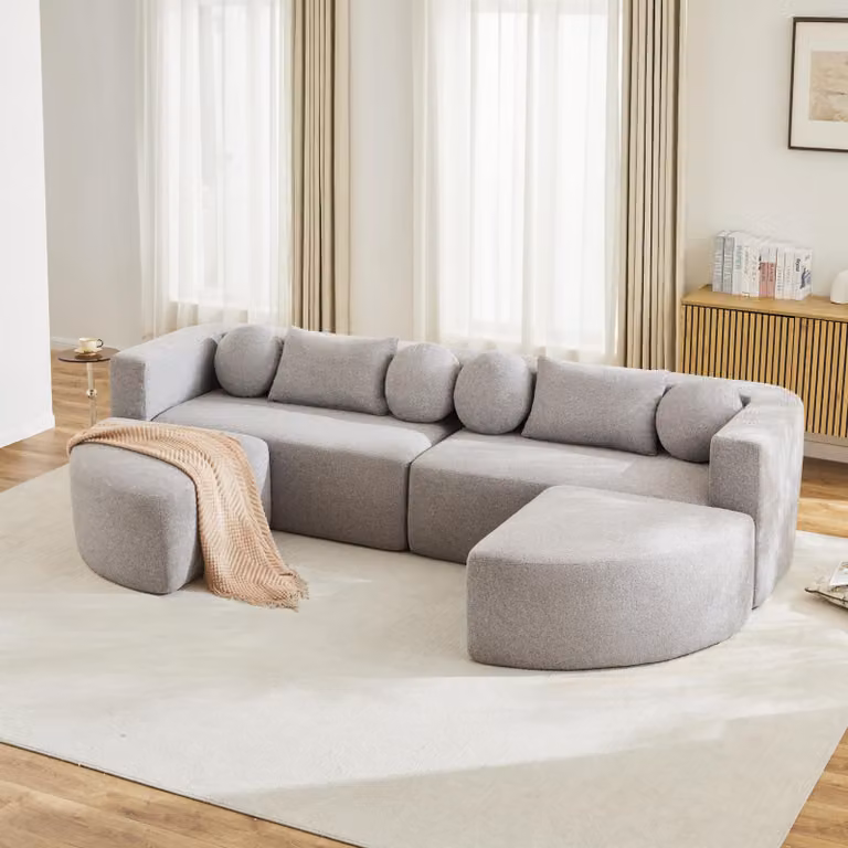 Divano ad angolo Merax a 4 posti, divano letto modulare a forma di U con funzione letto, divano Cloud a compressione totale, divano in ciniglia, da montare, grigio