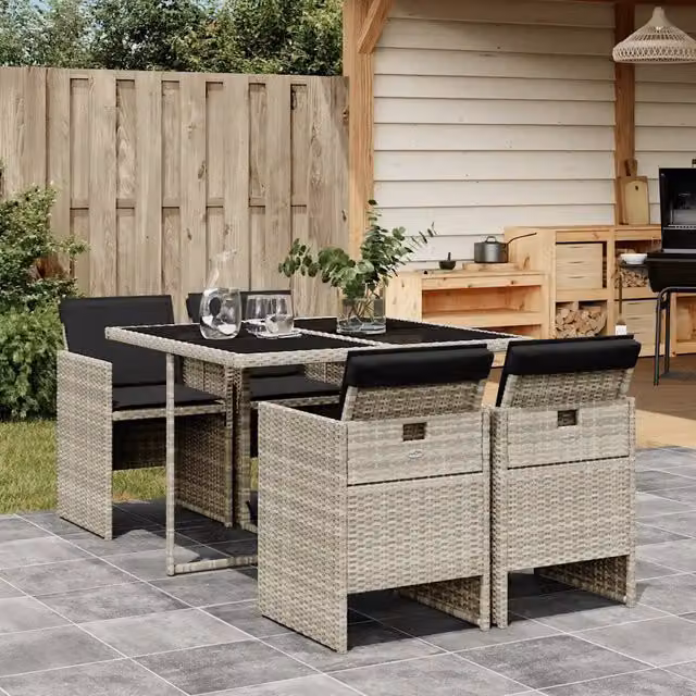 Set Pranzo da Giardino 5pz con Cuscini Grigio Chiaro Polyrattan 3210539