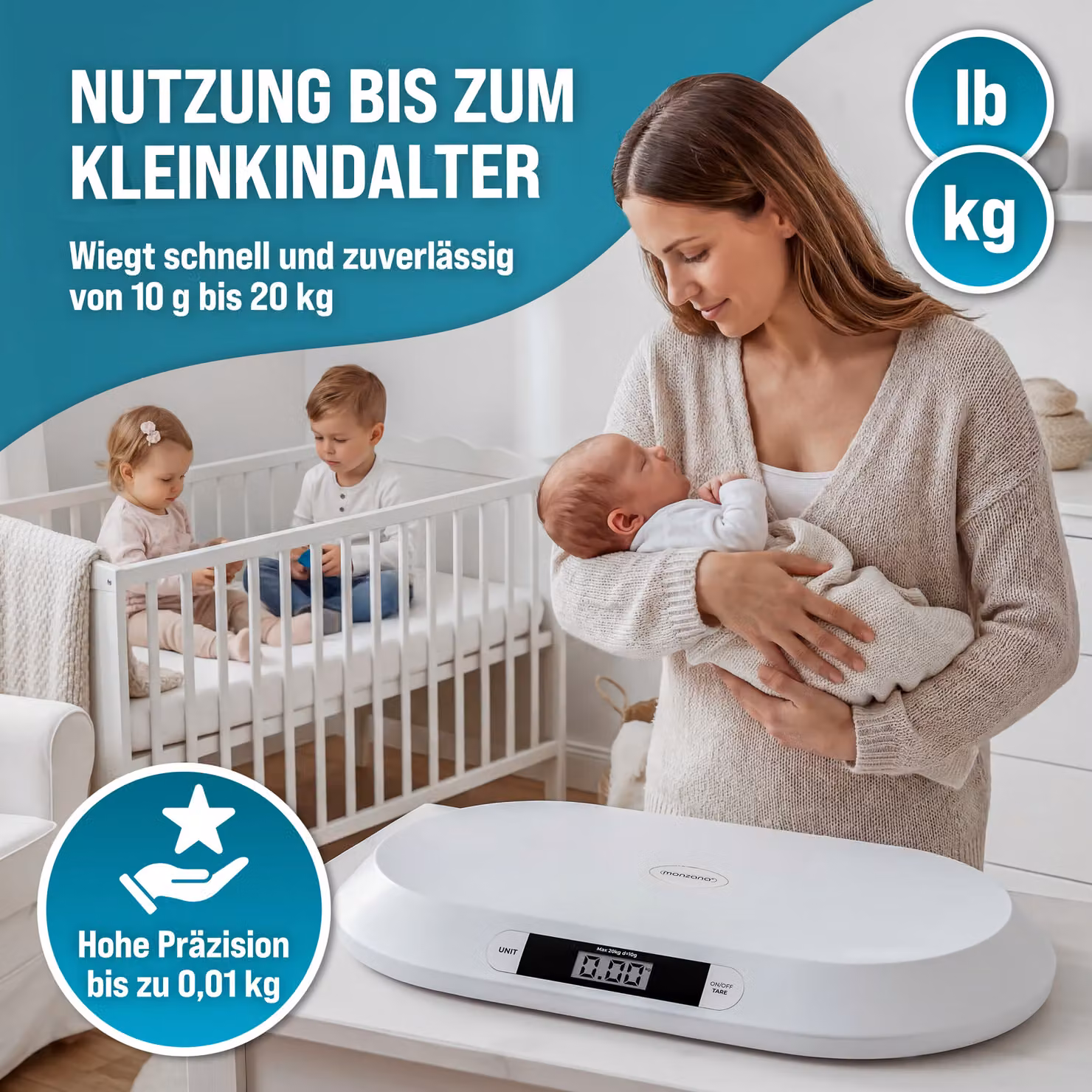 Bilancia digitale per neonati Monzana bianca con funzione tara e display digitale fino a 20 kg – 2