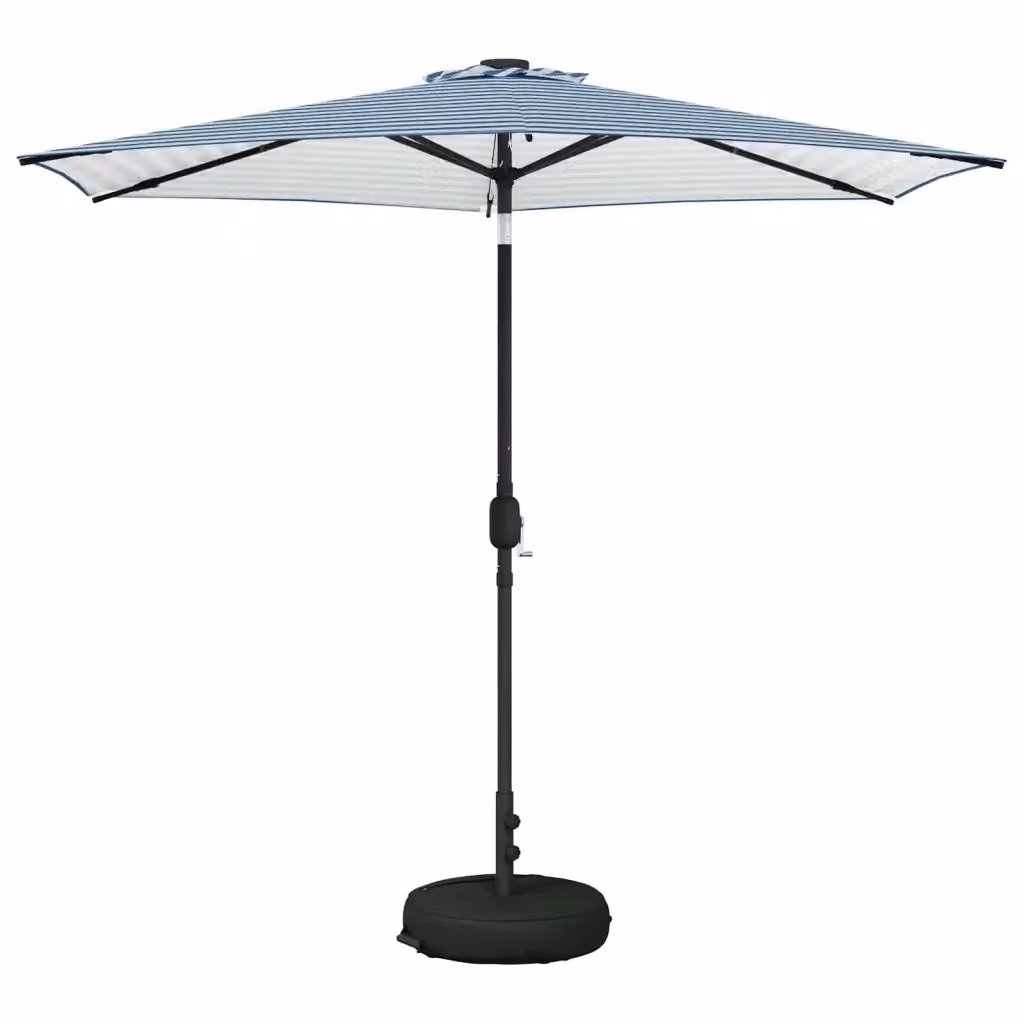 Ombrellone da giardino con luci LED e base in poliestere blu e bianco L: 270 cm x P: 270 cm – 2