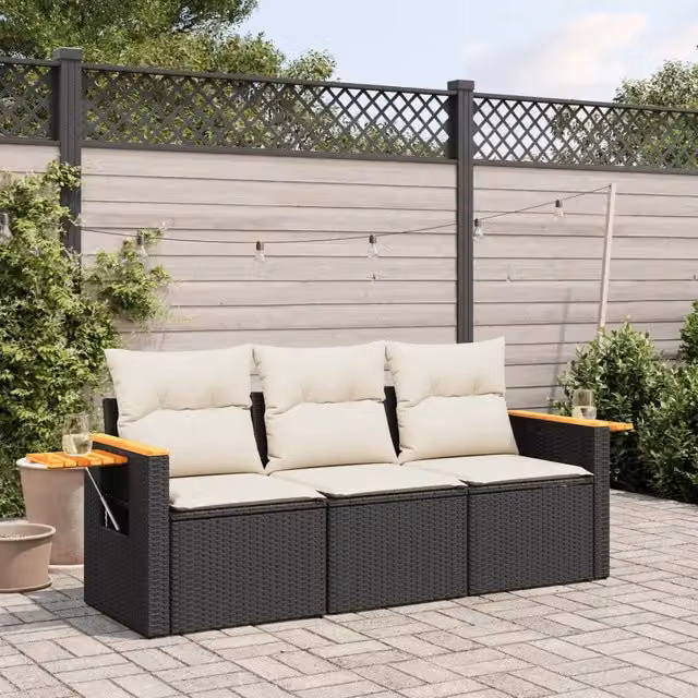 Set Divani da Giardino 3 pz con Cuscini in Polyrattan Nero 3226595