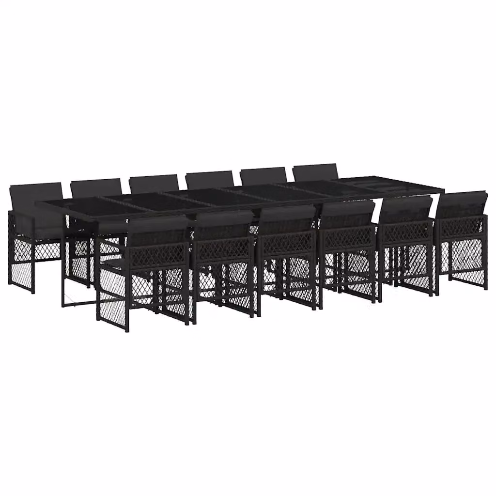 Set da pranzo da giardino vidaXL in polyrattan nero con cuscini e tavolo in vetro, 13 pezzi – 2