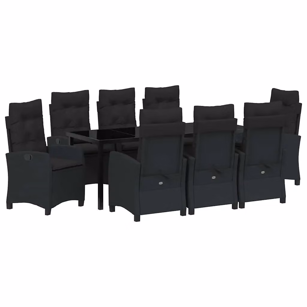 Set da pranzo da giardino moderno vidaXL in polyrattan nero con tavolo in vetro, 9 pezzi – 2