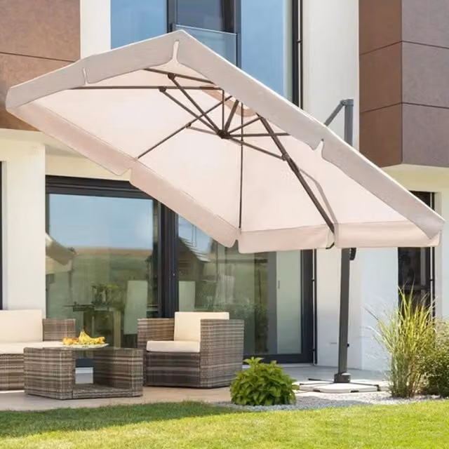 Ombrellone Giardino Decentrato 3x3 con Palo in Alluminio Inclinabile e Girevole Ecru