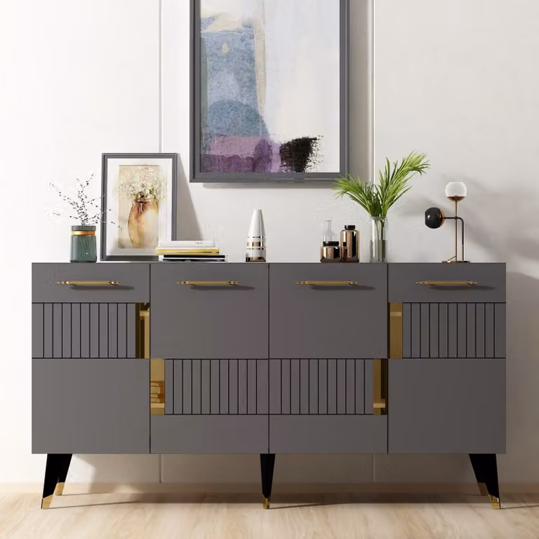 Skye Decor, Moda - Antracite, Oro, Consolle, Antracite, 100% PANNELLI DI PARTICELLE RIVESTITI IN MELAMMINA, 150 x 40 x 79 cm