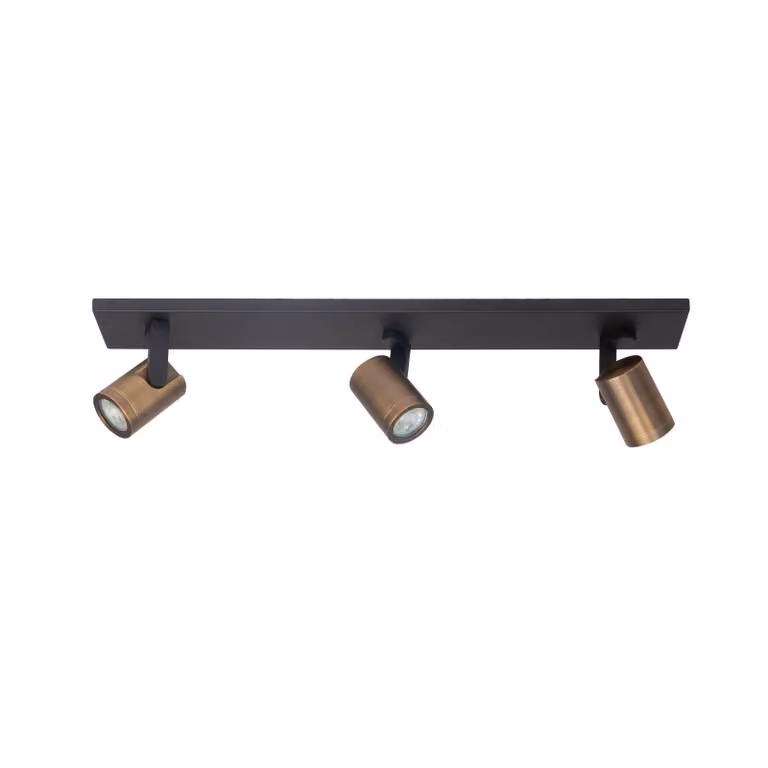 HighLight Faretto da soffitto Halo, nero/ottone brunito Lunghezza 65 cm a 3 luci. dimmerabile, Nero, Soggiorno / Sala da pranzo, Metallo, Moderno