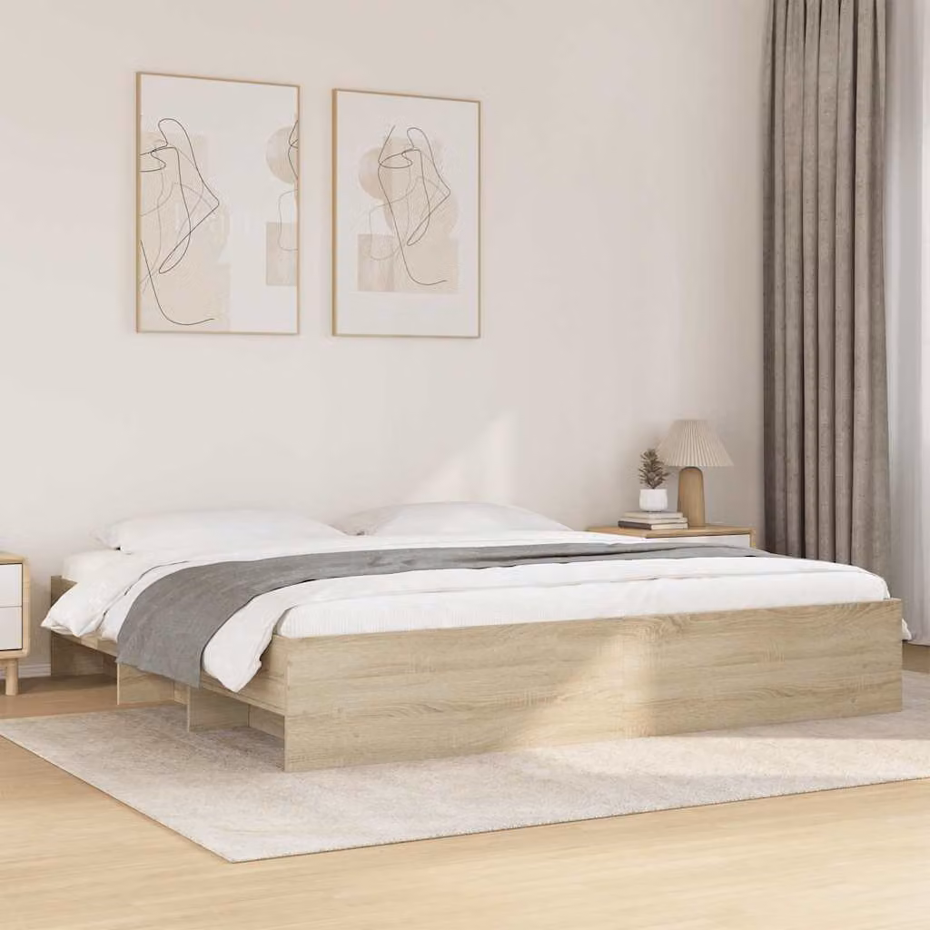Giroletto vidaXL in Rovere Sonoma senza materasso con doghe in legno e scomparti laterali L/P/H: 180 x 200 x 35 cm