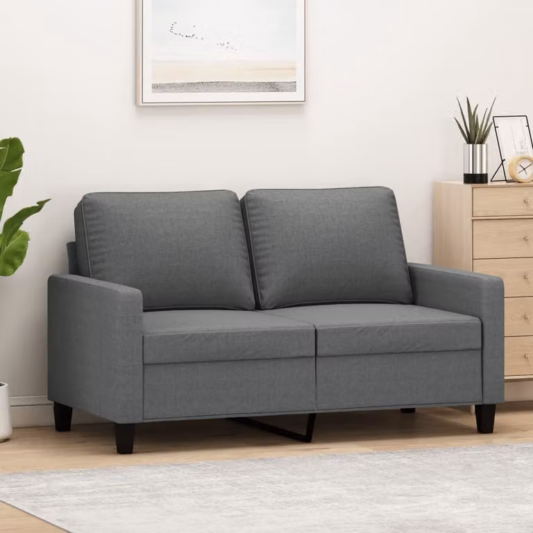 Divano a due posti, colore grigio scuro, 120 cm, rivestito in tessuto