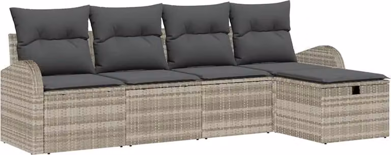 Set Divano da Giardino 5 pcs Grigio chiaro Poly Rattan
