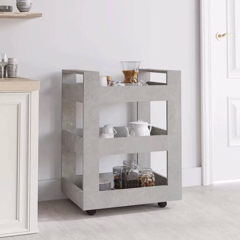 vidaXL Carrello da Cucina Moderno in Legno Multistrato e MDF, Grigio Cemento, L 60 cm x P 45 cm x H 80 cm