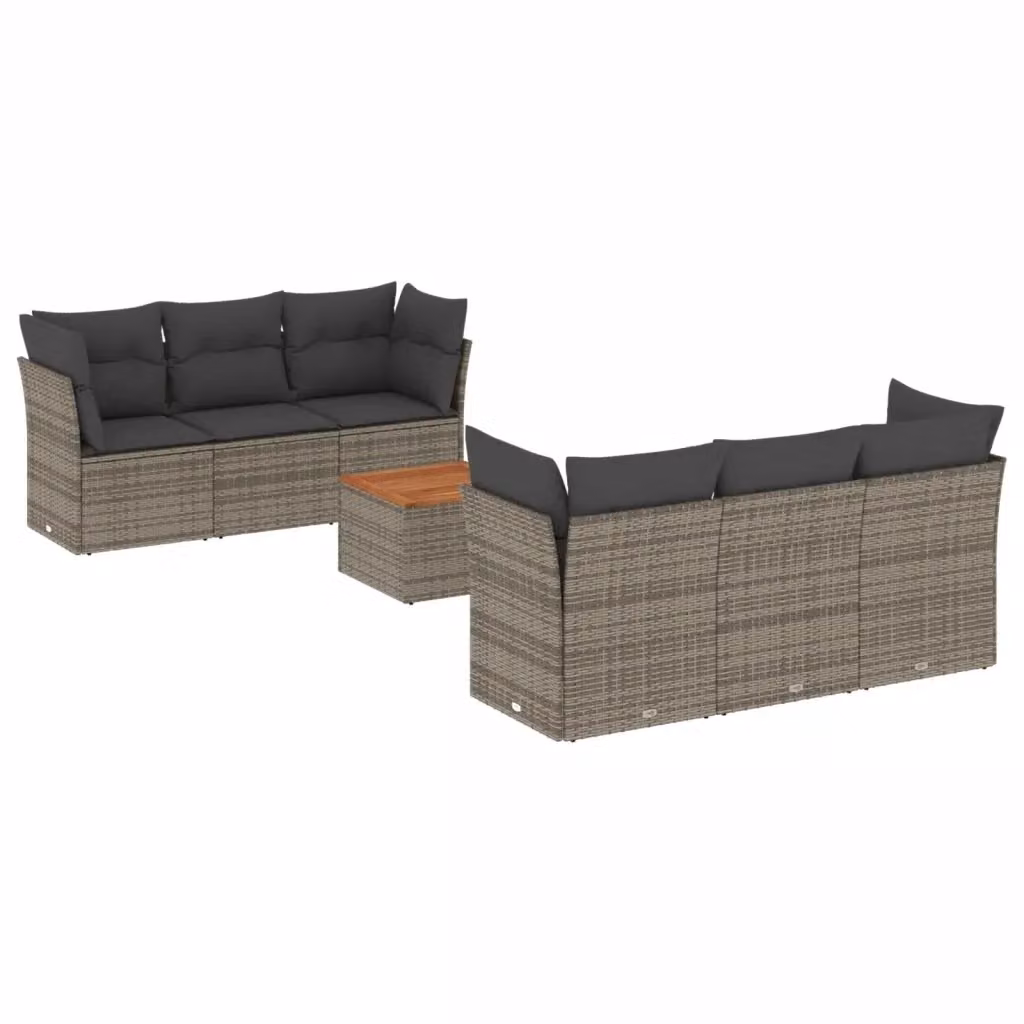 vidaXL Set Divani da Giardino 7 pz in Polyrattan con Cuscini e Tavolino da Esterno, Design Moderno a L, Grigio e Marrone – 2