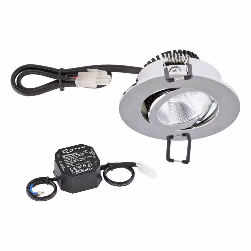 EVN P-LED da incasso a soffitto, rotonda e orientabile, cromata (STL) IP20 6W 4000K 683 lm 90Ra dimmerabile, diametro di incasso 68 mm