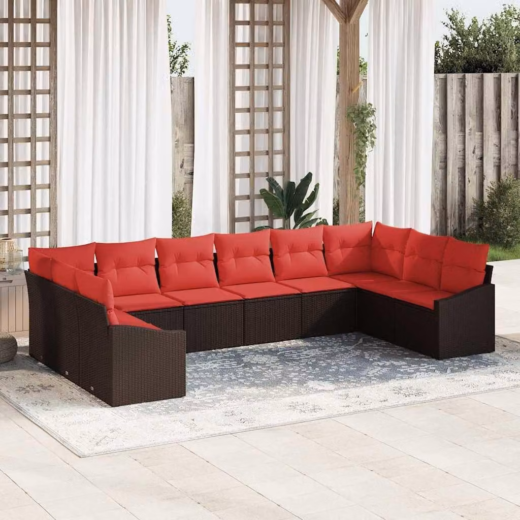 Maison Exclusive - Set di divani da esterno, 10 pezzi, color marrone [Materiale sintetico]: rattan sintetico