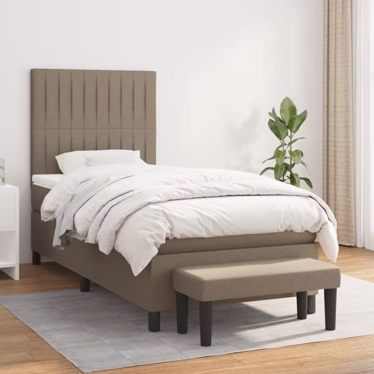 The Living Store Letto a molle con materasso Taupe 100x200 cm in tessuto