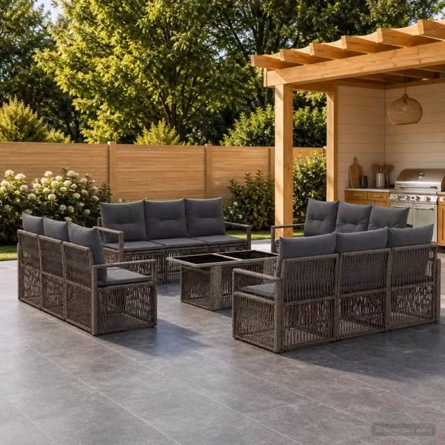 Set Divano da Giardino vidaXL in Polyrattan Grigio e Antracite con Cuscini e Tavolino da Esterno 13 Pezzi – 1