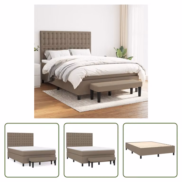 The Living Store Letto a molle con materasso Taupe 140x200 cm in tessuto